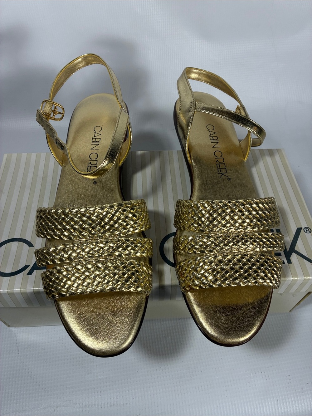 Cabin Creek Metallic Gold Braided Strap Slingback Sandals